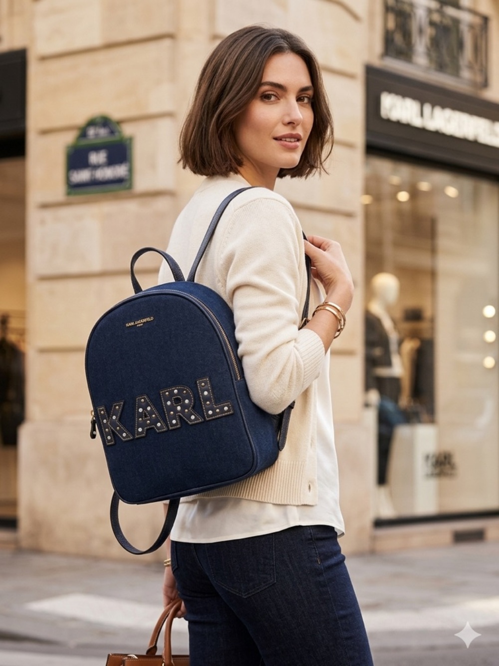 Karl Lagerfeld Navy Denim KARL Studded Backpack